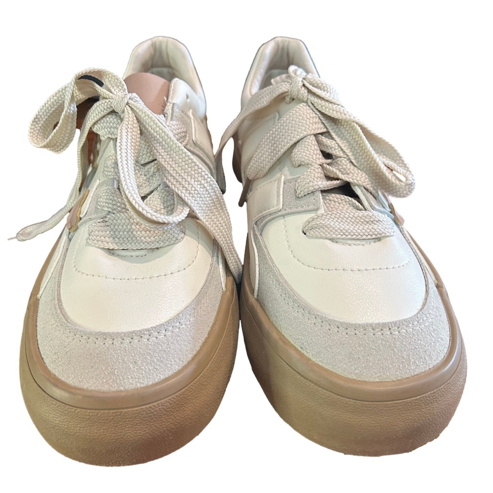 Women's White w/Beige hearts Platform Sneakers Size 8-81/2 - Picture 4 of 8